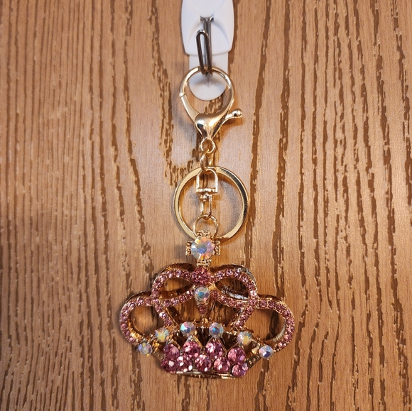 Pink Rhinestone Crown Keychain Purse Charm - Picture 7 of 7